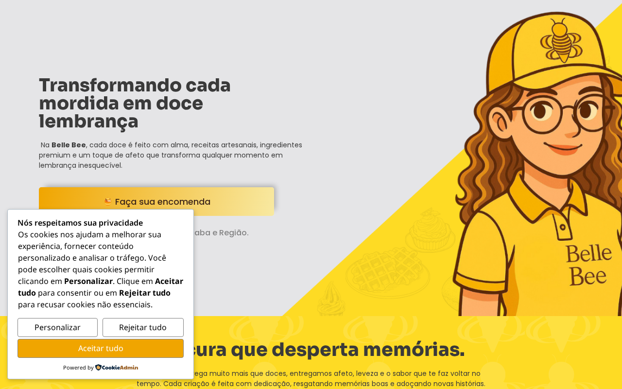 Print do site Belle Bee Doces Artesanais. bellebee.com.br