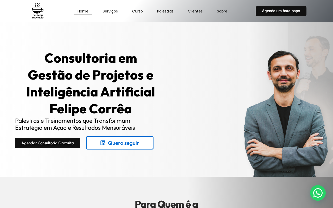 Print do site Café com Inovação. Felipe Corrêa. cafecominovacao.com.br