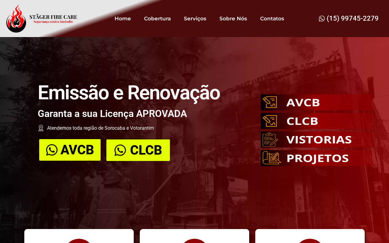 Print do site STÄGER FIRE CARE. stagerfirecare.com.br